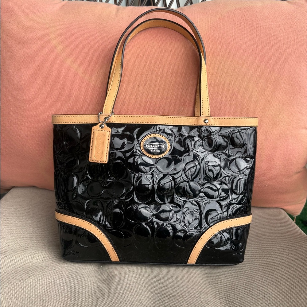 Coach Black and Tan Embossed Bag